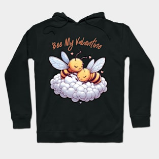 couple of bees embracing on a cloud, Bee My Valentine Hoodie